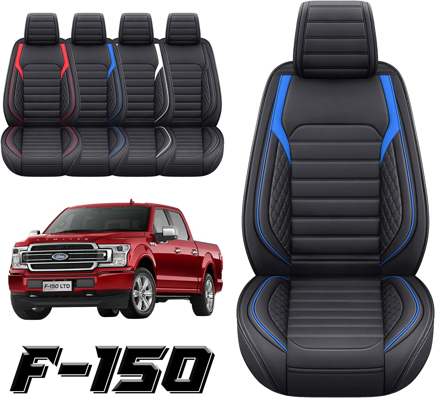 YIERTAI Custom Fit for Ford F150 Seat Covers Compatible with 2009-2022 F150 2017-2022 F250 F350 F450 Truck Crew Cab Supercab Super Duty Waterproof Leather Front Car Seat Cushion(2 PCS Front/Black)