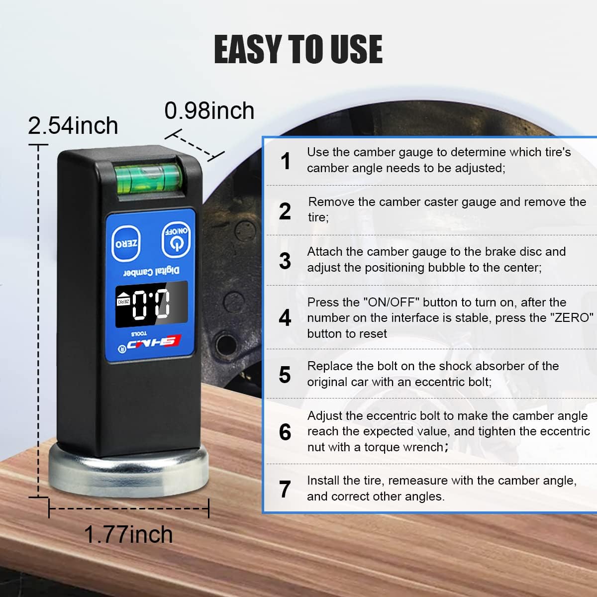 Camber Gauge Digital Wheel Alignment Tool -90° to +90° Wide Range Wheel Alignment & Balancing Tools Accurate Caster Camber Gauge with Digital Display & Powerful Magnet & Positioning Bubble & Reset Key