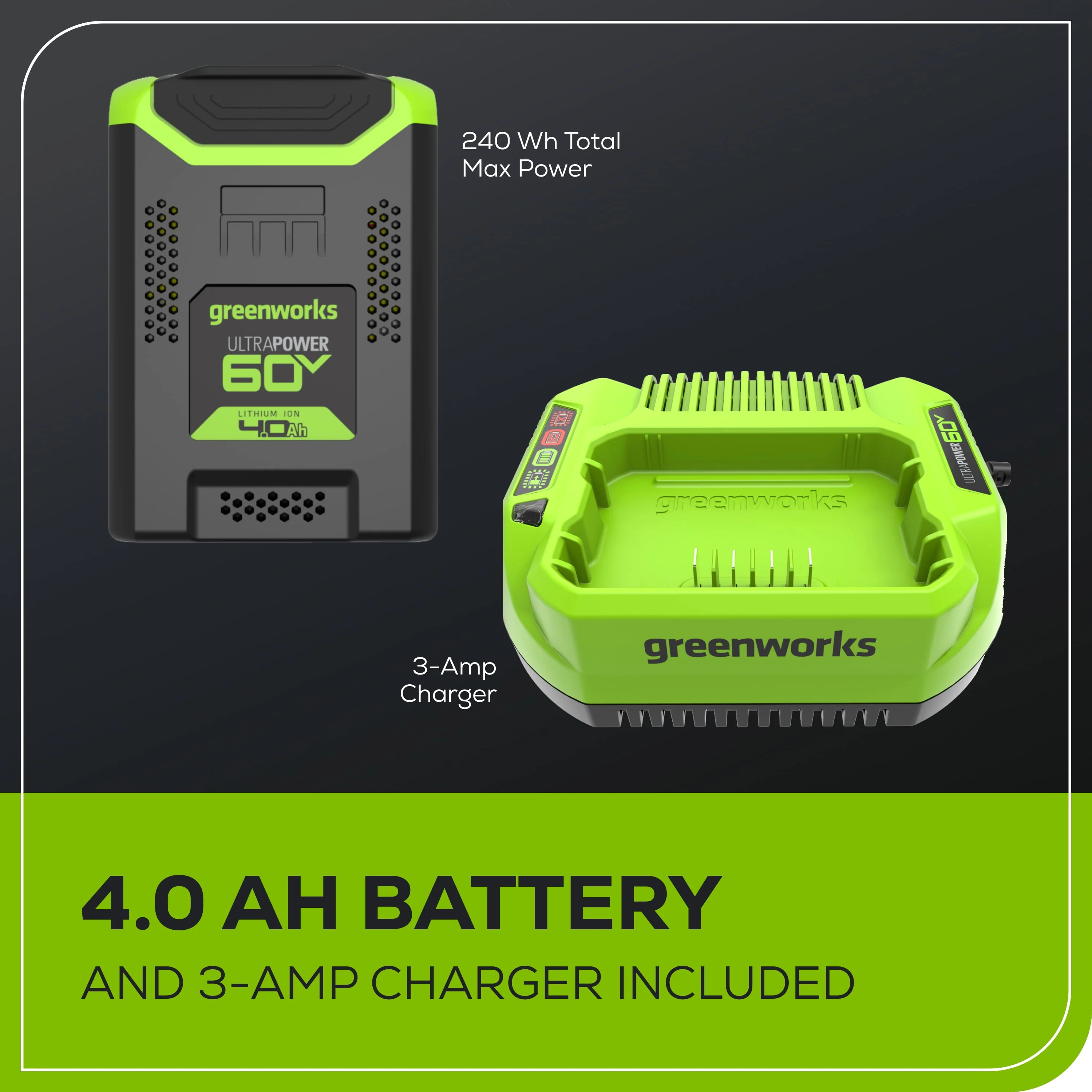 Greenworks 60V 18 2.0kW Brushless Chainsaw with 4.0 Ah Battery & 3 Amp Charger 2028502