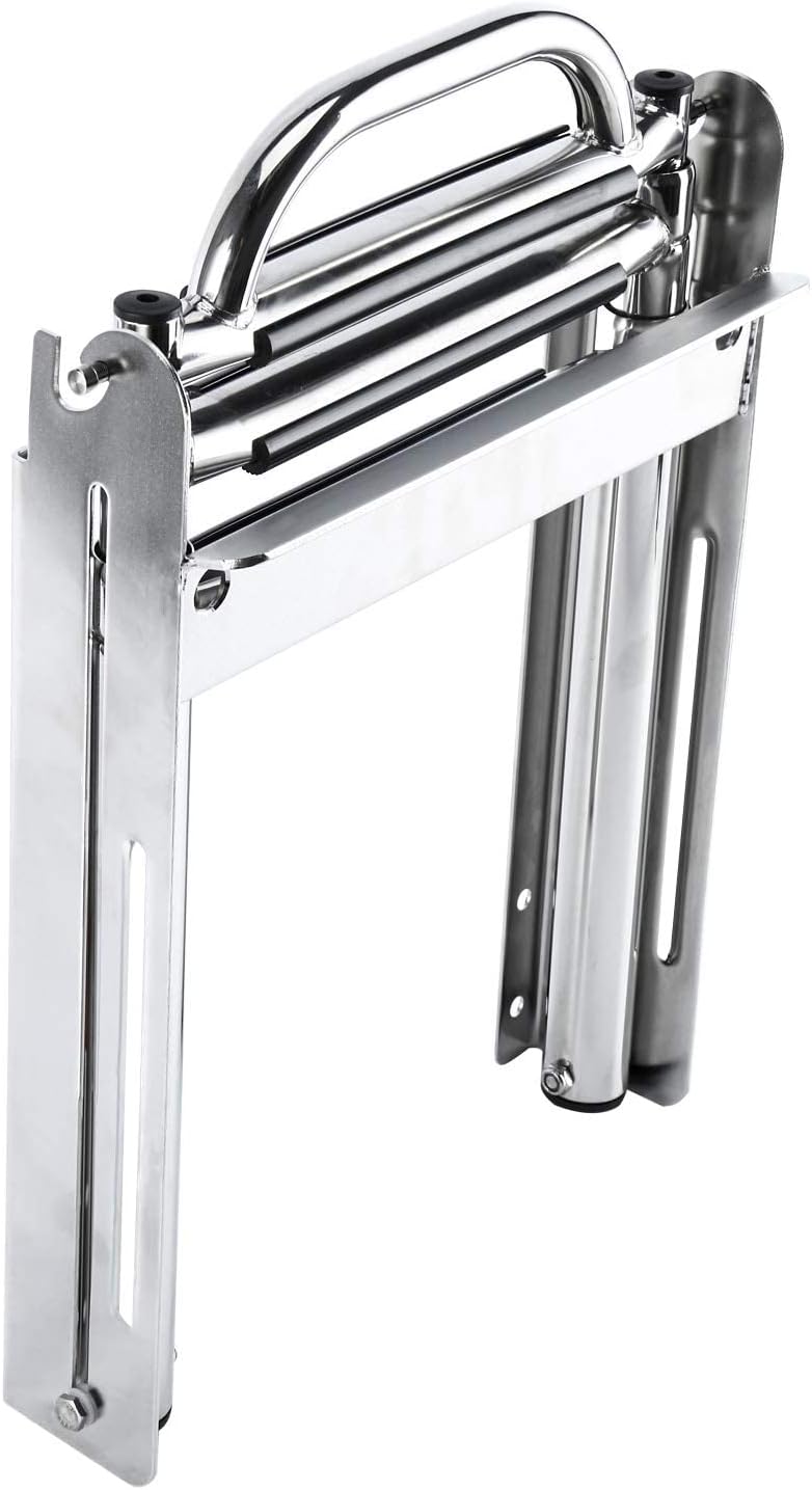 HYDDNice 3 Steps Marine Boat Ladder with Spring Loaded Latch and Carry Handle Telescoping Drop Ladder Under Platform Sliding Ladder Stainless Steel Mounting Screws Included