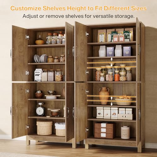 Tribesigns 70" Tall Kitchen Pantry Cabinet with Adjustable Shelves, Farmhouse 6-Tier Storage Cabinet with Doors and Shelves, Freestanding Bookcase for Living Room, Rustic Brown