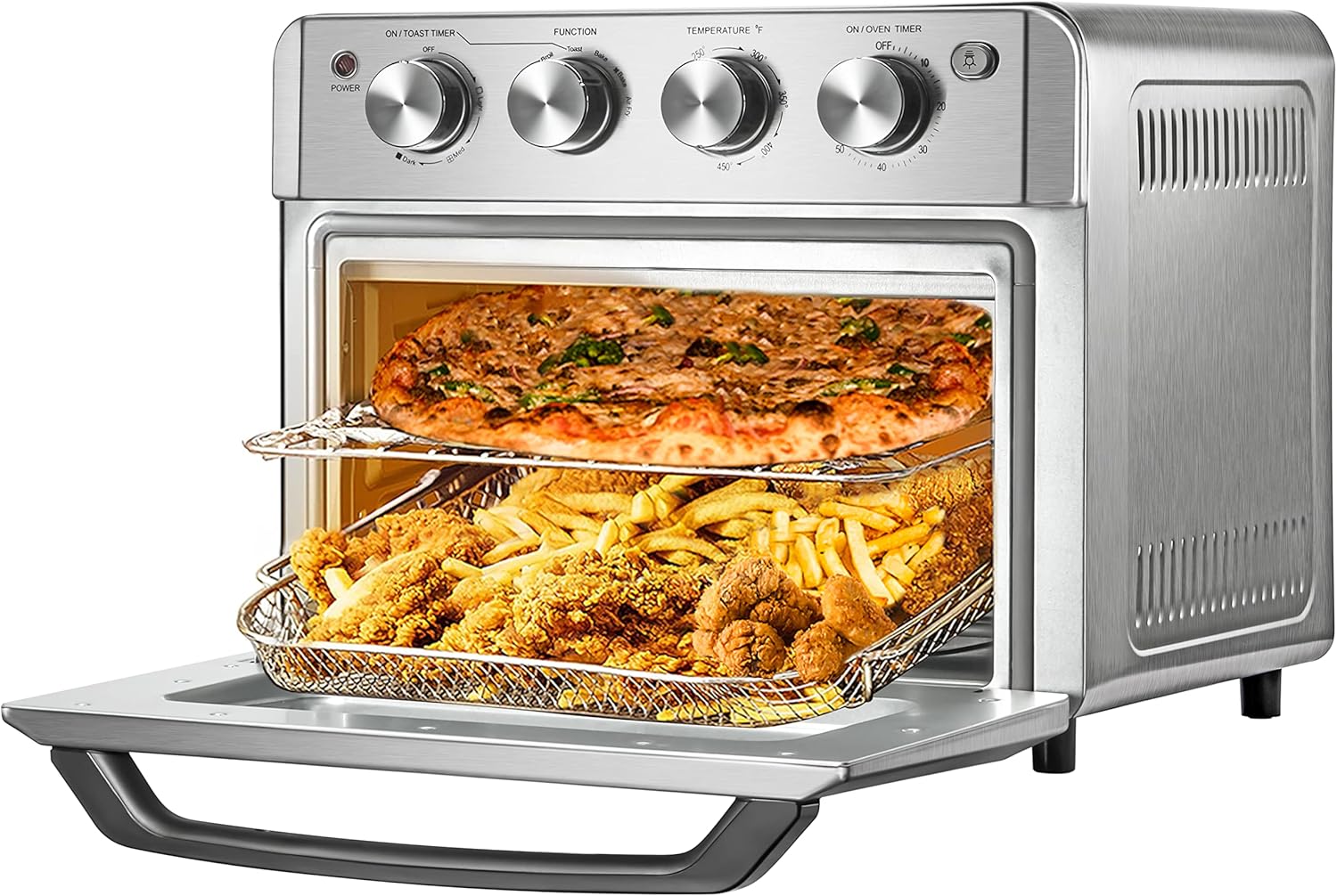 AUMATE Air Fryer Toaster Oven, 7-in-1 Convection Toaster Oven, 19 Quart Toaster Oven with Timer, 4 Accessories 1550W Knob Control Multi-function Stainless Steel