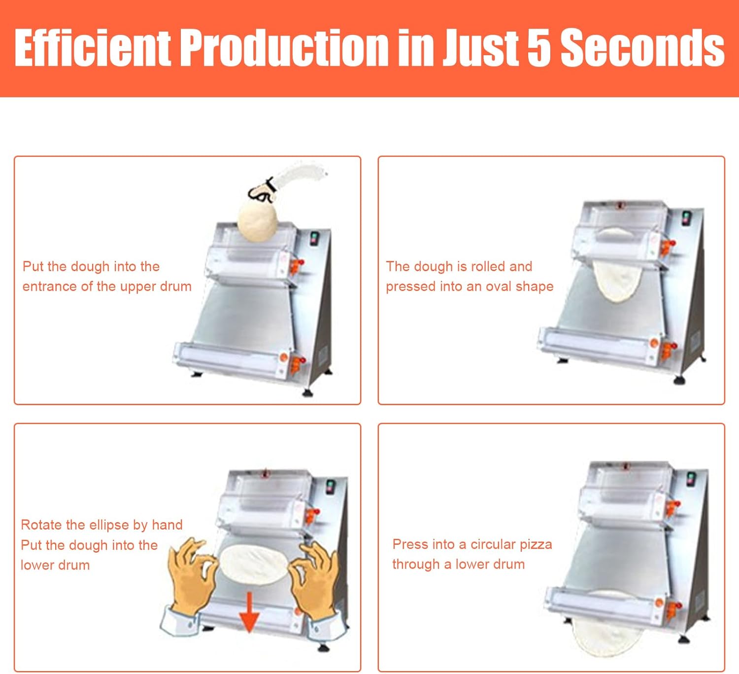 Commercial Dough Roller Sheeter,Adjustable Size 3 to 15 inch Electric Pizza Dough Roller Machine 370W Automatically Pizza Dough Press Machine Suitable for Pizza Bread Tortilla