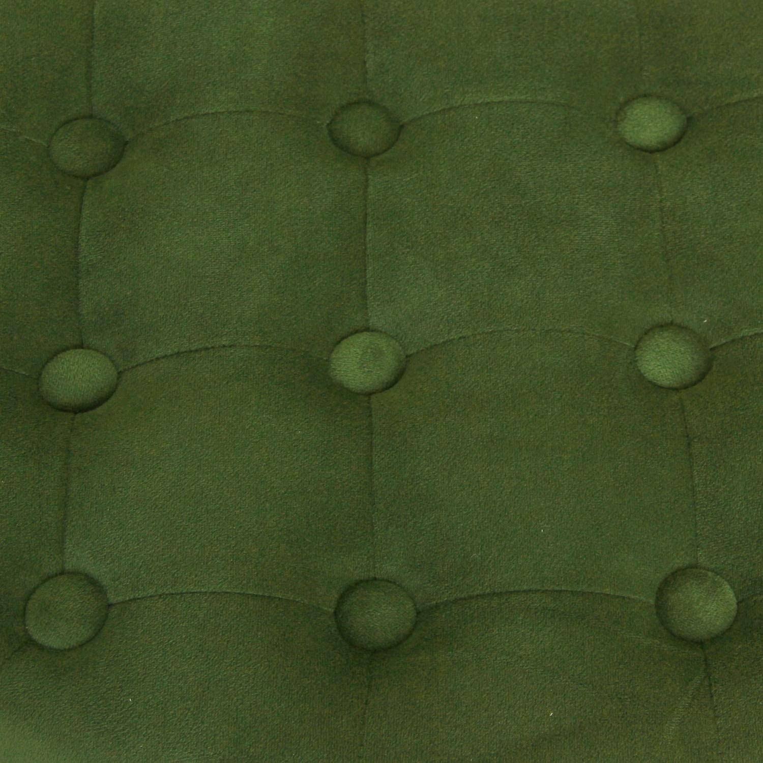 Velvet Forest Green Round Storage Ottoman Solid Casual Glam Transitional Foam Wood Walnut Finish Tufted