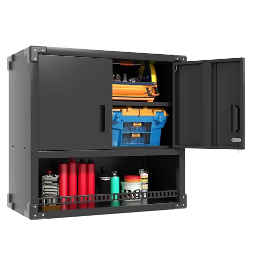 Metal Storage Cabinet with Wheels, Lockable Garage Cabinet with Doors and Shelves, Rolling Tool Storage, Assembly Required, Black