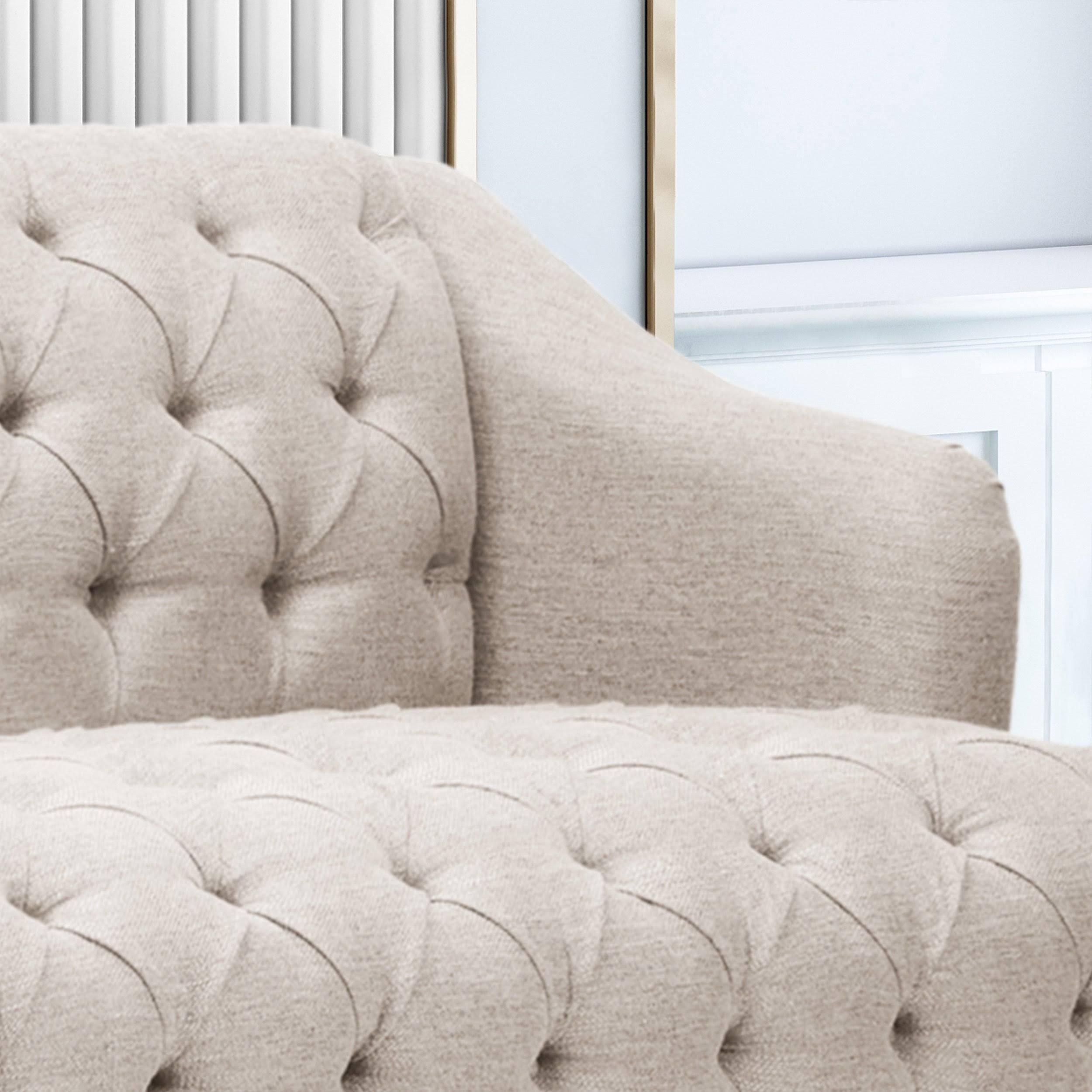 Erin Contemporary Tufted Fabric 3 Seater Sofa, Light Blue and Natural