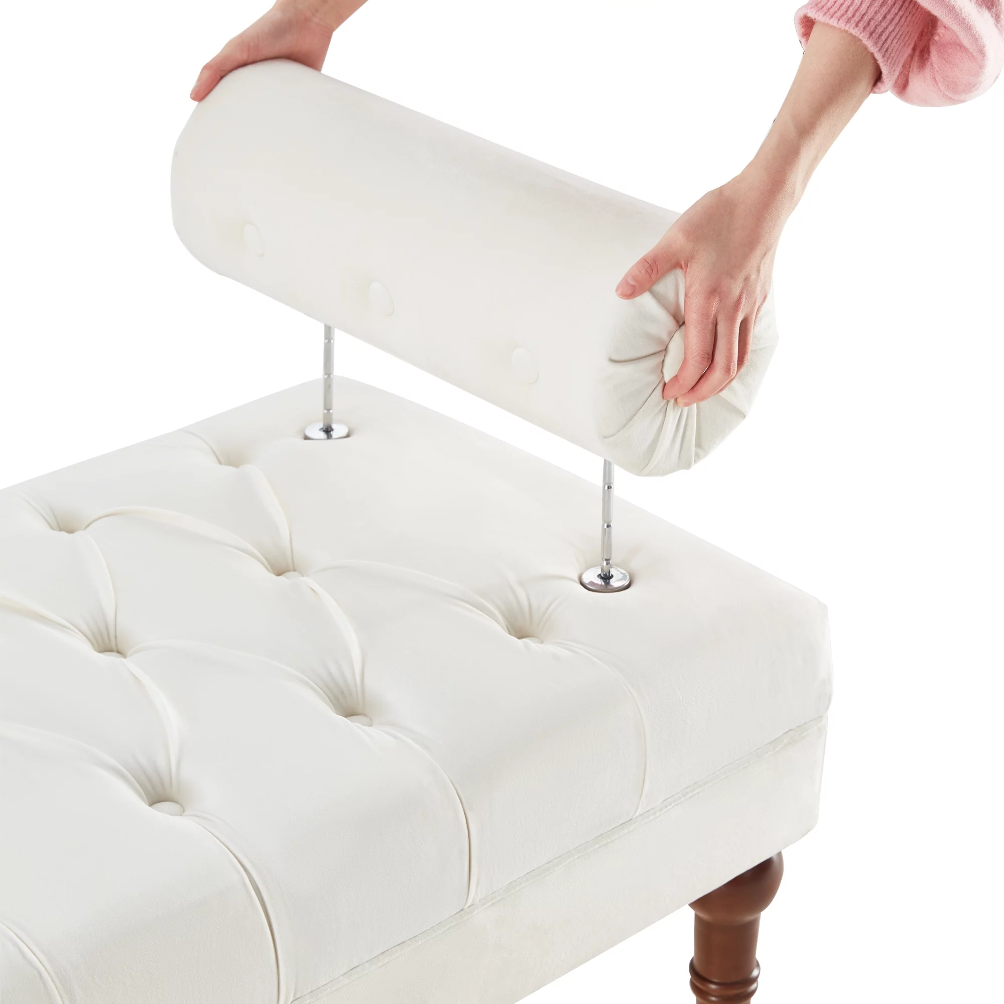 HUIMO 60.2" Bedroom Bench,Large Size Velvet Bench for End of Bed,Upholstered Mid-Century Modern Bench with Button-Tufted,Entryway Bench,Storage Bench for Living Room(Beige)