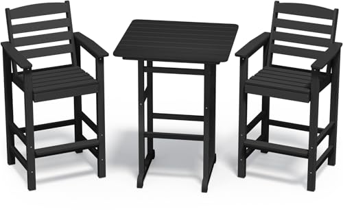 SERWALL 5 Pieces Adirondack Bar Chairs Set, HDPE Adirondack Barstools Chairs with Bar Pub Table, Outdoor Patio Bar Furniture Set for Bistro, Balcony, Poolside, Garden, Black