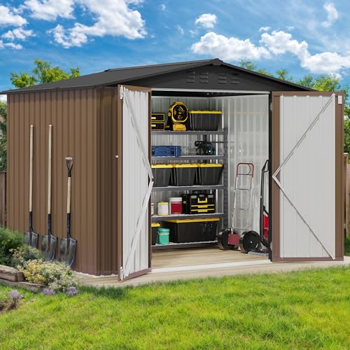 DWVO 10x8 FT Outdoor Storage Shed - Spacious Garden Tool Shed with Lockable Door - Durable Metal Yard Shed for Garden, Patio, and Backyard (Dark Gray)