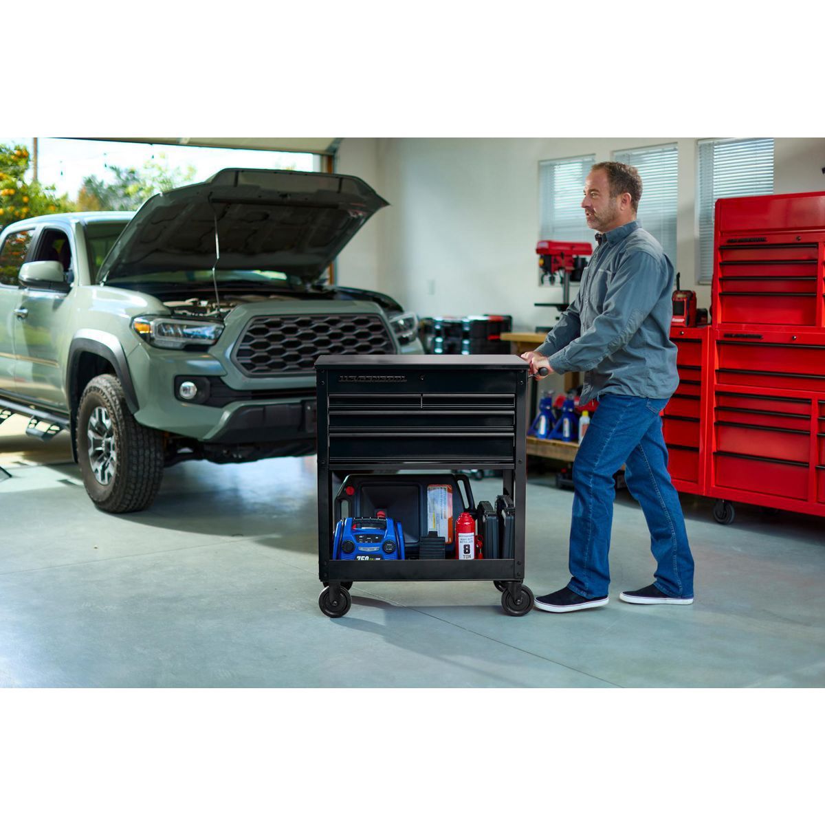 U.S. GENERAL 30 in., 4-Drawer Tech Cart, Red