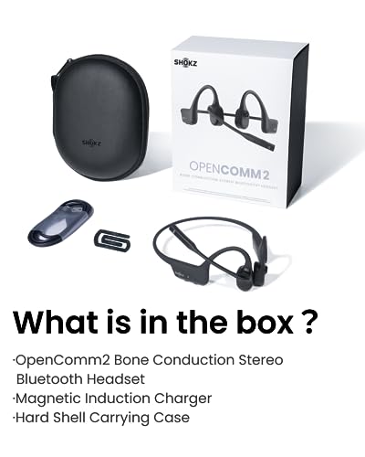SHOKZ OpenComm2 Open-Ear Bone Conduction Headphones, Wireless Bluetooth Computer Headsets with Noise Canceling Mic and Mute Botton for Work, Call, Meeting, 16 Hours Talk Time for Mobile & PC