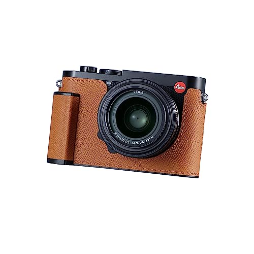 Camera Half Case for Leica Q3,SIUTATDSH Vintage Metal Genuine Leather Camera Protective Cases Stylish Portable Shockproof (BlackC)