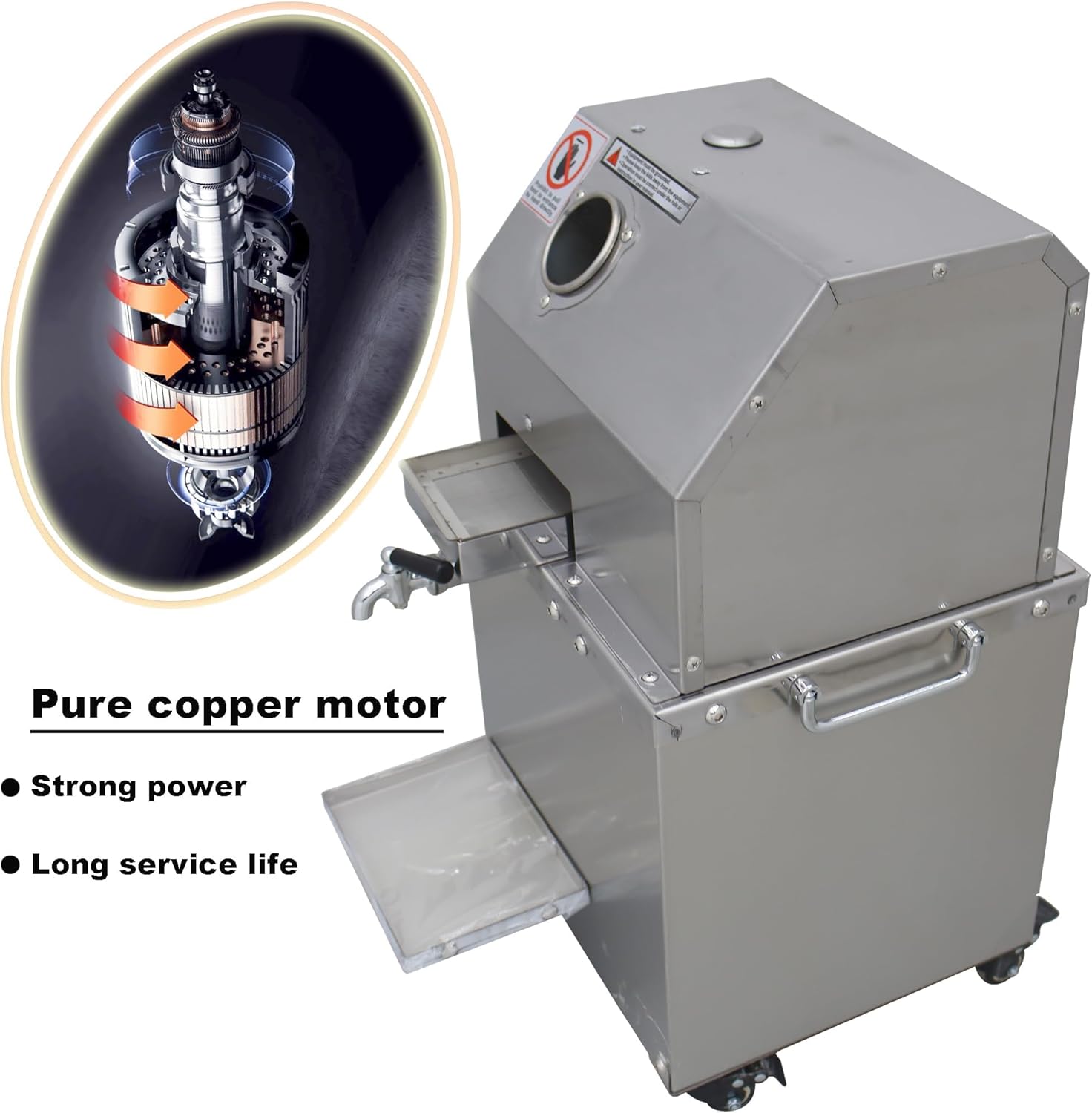 Sugar Cane Juicer Electric Sugarcane Press Vertical Sugar Cane Ginger Press Juicer Sugarcane Juice Extractor 3 Stainless Steel Rollers Juice Press Machine 300Kg/H with 2 Knives 110V
