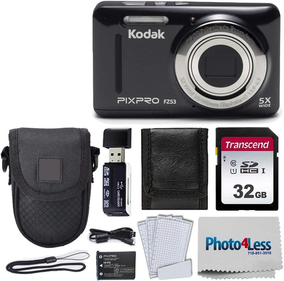 Kodak PIXPRO FZ53 16.15MP Digital Camera (Blue) + Black Point & Shoot Case + Transcend 32GB UHS-I U1 SD Memory Card & More!