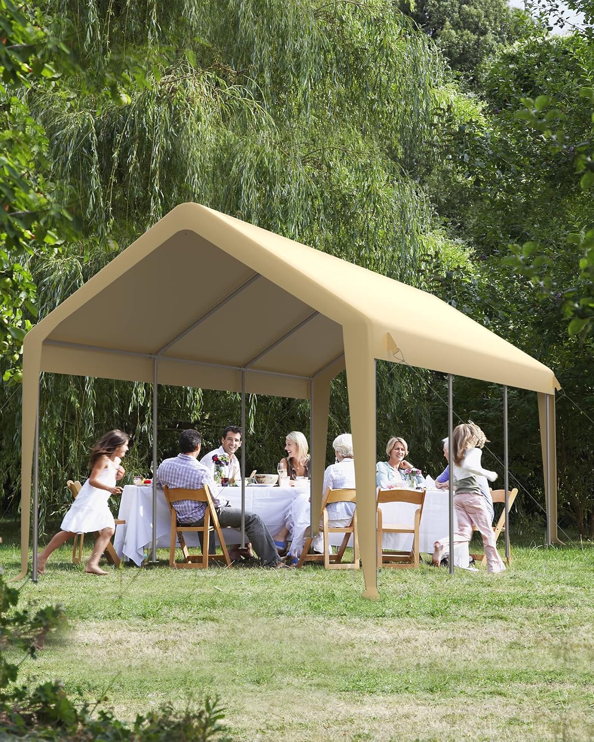 Carport 10'x20' Portable Garage, Reinforced Steel Poles, Heavy Duty Carport Canopy, 4 Roll-up Doors & 4 Mesh Windows, for Pickup, Boat, and Equipment, Yellow