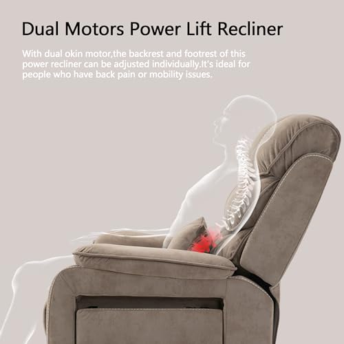 Power Lift Chair Lay Flat Recliner Infinite Position Electric Dual Motor Stand Up Lift Chair with Massage and Heat for Adults,Heavy Duty Recliners with 2 Remote Controls and Two Cup Holders
