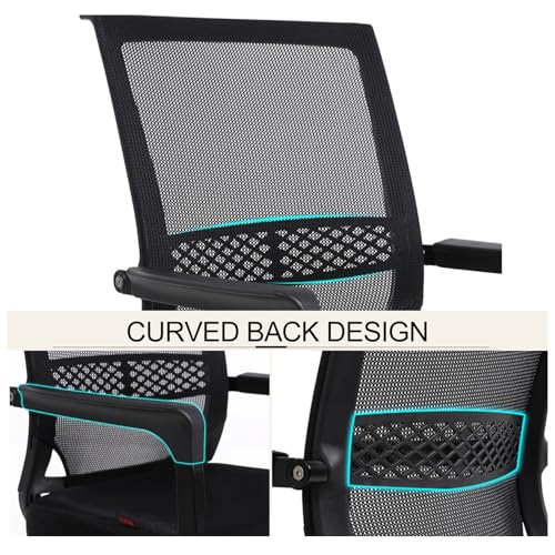 Office Chair, Quality Guest Chair with Integrated Welded sled Base, Mesh Office Chair Without Wheels with armrests, Waiting Room Reception Chair for Home and Conference(Red)