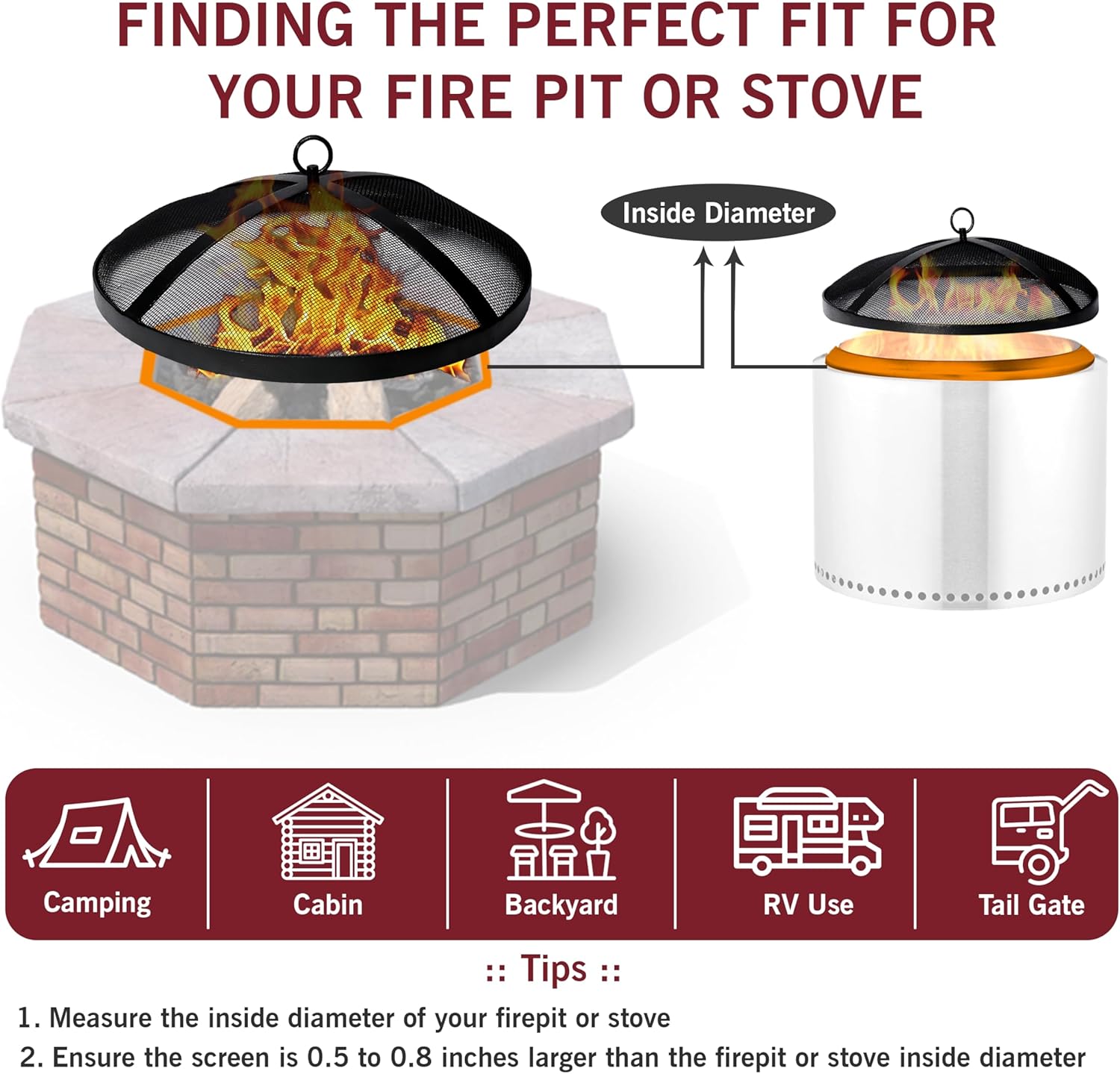 Fire Pit Spark Screen 36 Inch Round Lid, Heavy Duty Fire Pit Steel Mesh Screen Ember Arrester Lid with Hook for Outdoor Fire Pits Fireplace Fire Pit Insert Liner Replacement Screen