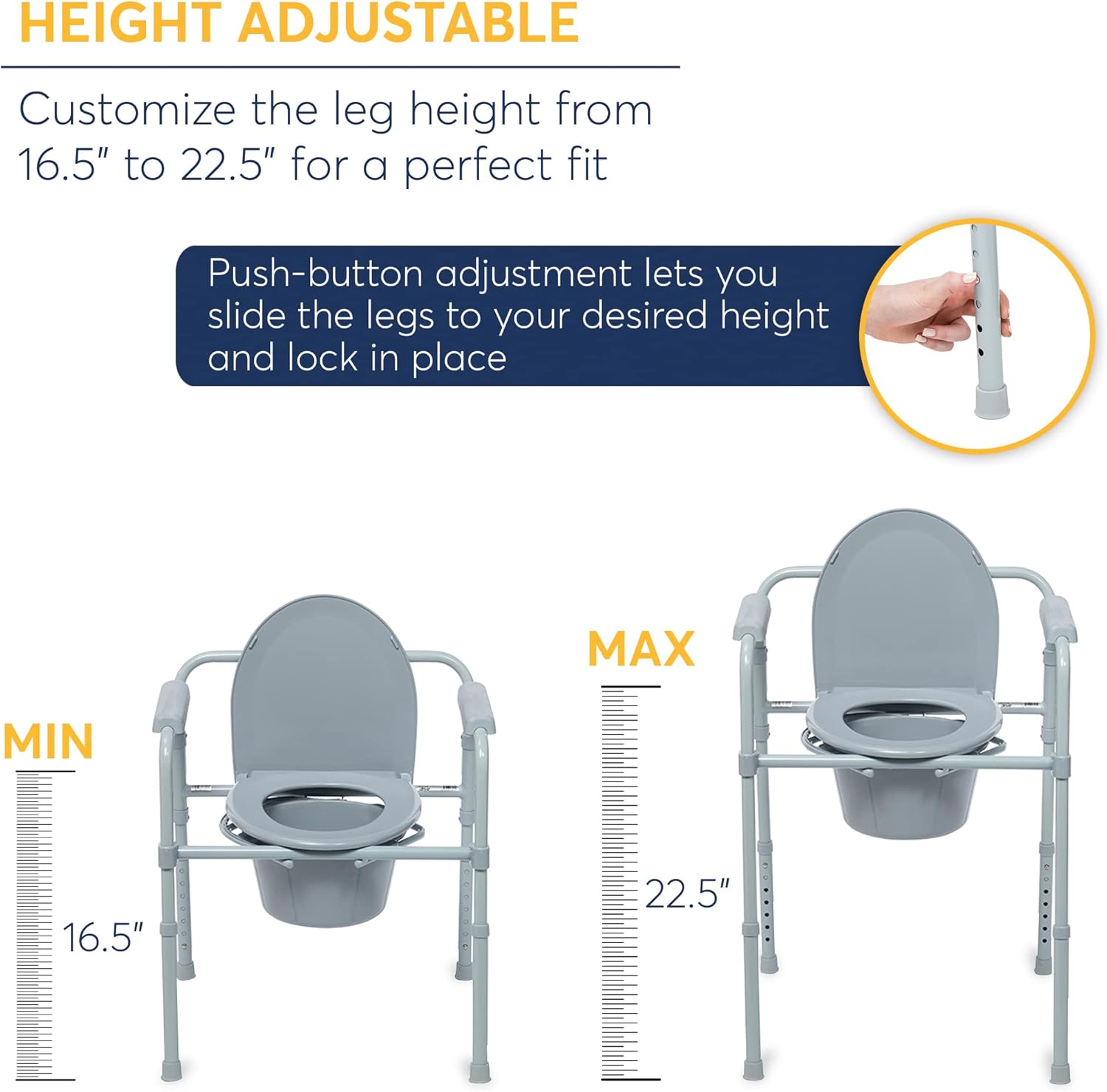Drive Medical 10257RD-1 4 Wheel Rollator Walker with Seat, Steel Rolling Walker, Height Adjustable & 11148-1 Folding Steel Bedside Commode Chair, Portable Toilet