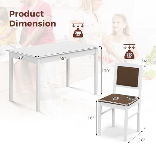 GOFLAME 5-Piece Dining Table Set for 4, Rectangular Kitchen Table & 4 Chairs with Solid Wood Legs, Padded Seat & Backrest, Upholstered Dinette Set for Dining Room, Breakfast Nook, Restaurant, White