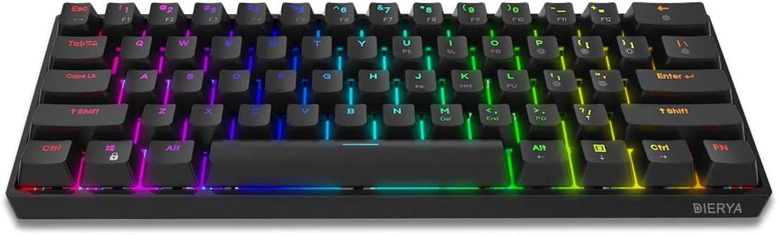 DIERYA DK61E 60% Mechanical Gaming Keyboard, RGB Backlit Wired PBT Keycap Waterproof Type-C Mini Compact 61 Keys Computer Keyboard with Full Keys Programmable (Gateron Optical Brown Switch) Pack of 2