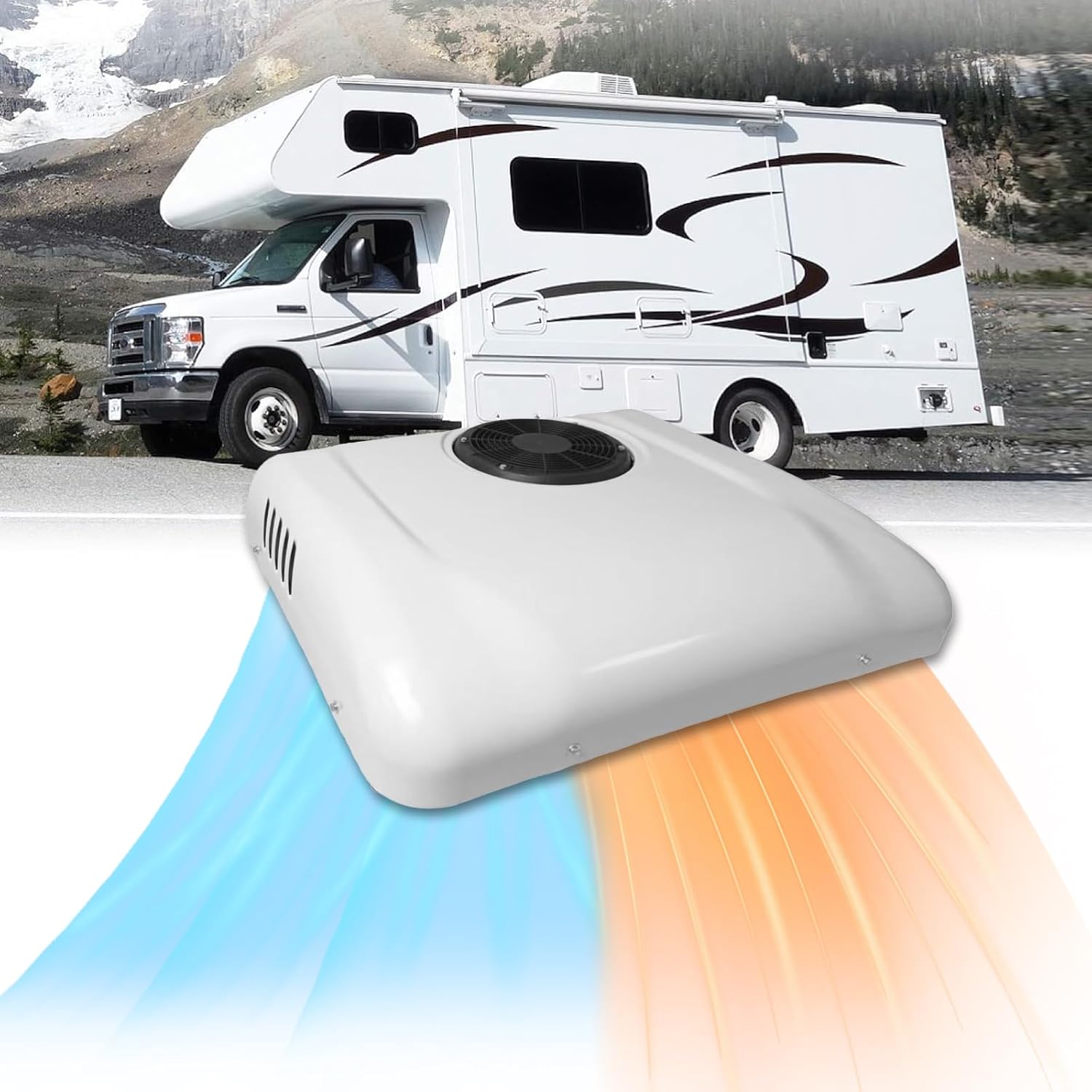 RV Rooftop Air Conditioner w/Heat 12 Volt, Campervan 13000BTU 12V Air Conditioner, Rapid Cooling 12 Volt Air Conditioner 2 in 1 for Van, RV, Yacht, Golf Carts, Road Machine, Caravan, Buses