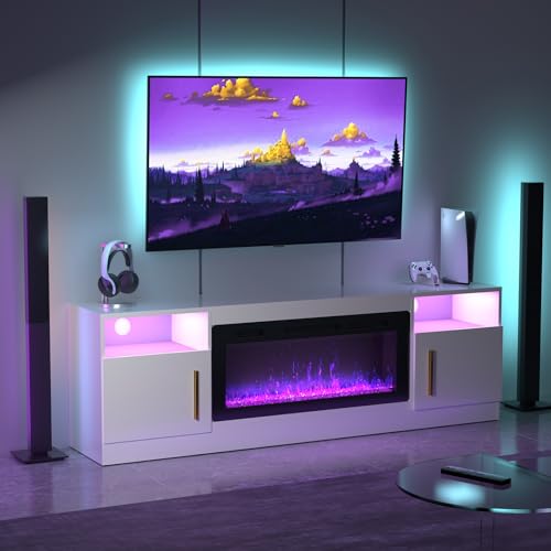TV Stand with Fireplace, 36" Fireplace TV Stand LED Entertainment Center with Fireplace, 70 Inch Modern Electric Fireplace TV Stand for Living Room, Black TV Stand with Fireplace Up to 80" TVs