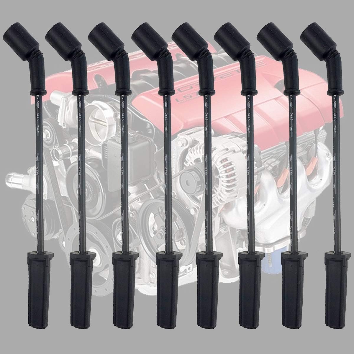 41-962 Spark Plugs + 9748HH Spark Plug Wires Fits for Chevrolet Silverado Suburban Avalanche Camaro Colorado Express Tahoe GMC Yukon Savana 1500 2500 Sierra Pontiac G8 Cadillac Escalade Hummer H2 H3 Pack of 2