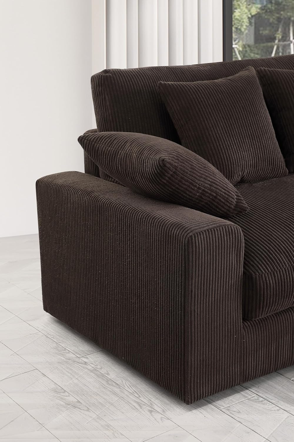 Feather Filled Deep Seat Reversible Sectional Sofa with Extra Wide Chaise Lounge , L Shaped Oversized Corduroy Upholstered Corner Couch Convertible Sleeper Sofabed 3 Pieces Sets for Living Room Office
