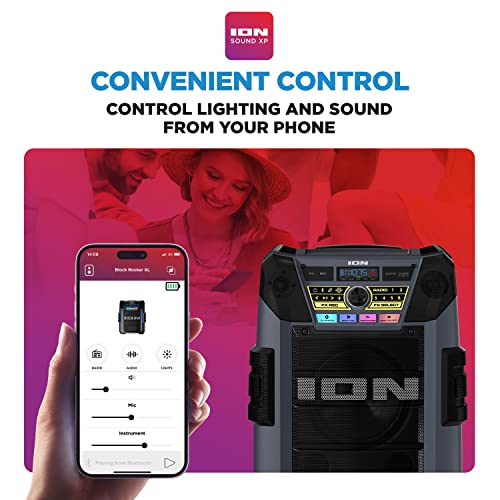 ION Block Rocker - Portable Bluetooth Outdoor Party Speaker with Karaoke Microphone, Battery, 4 Speakers, Radio, USB Port, App, Water-Resistant, 120W