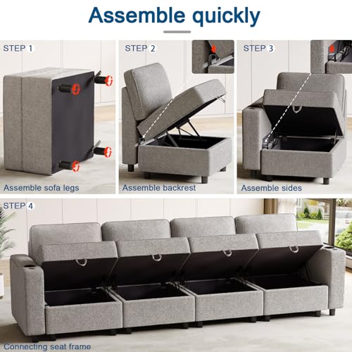 Multifunctional Sleep Sofa Bed,Modular Sectional Sofa, Couches for Living Room with Storage, Armrest with Power Grommet and Cup Holder, Wireless Charging Stand & LED Light Included