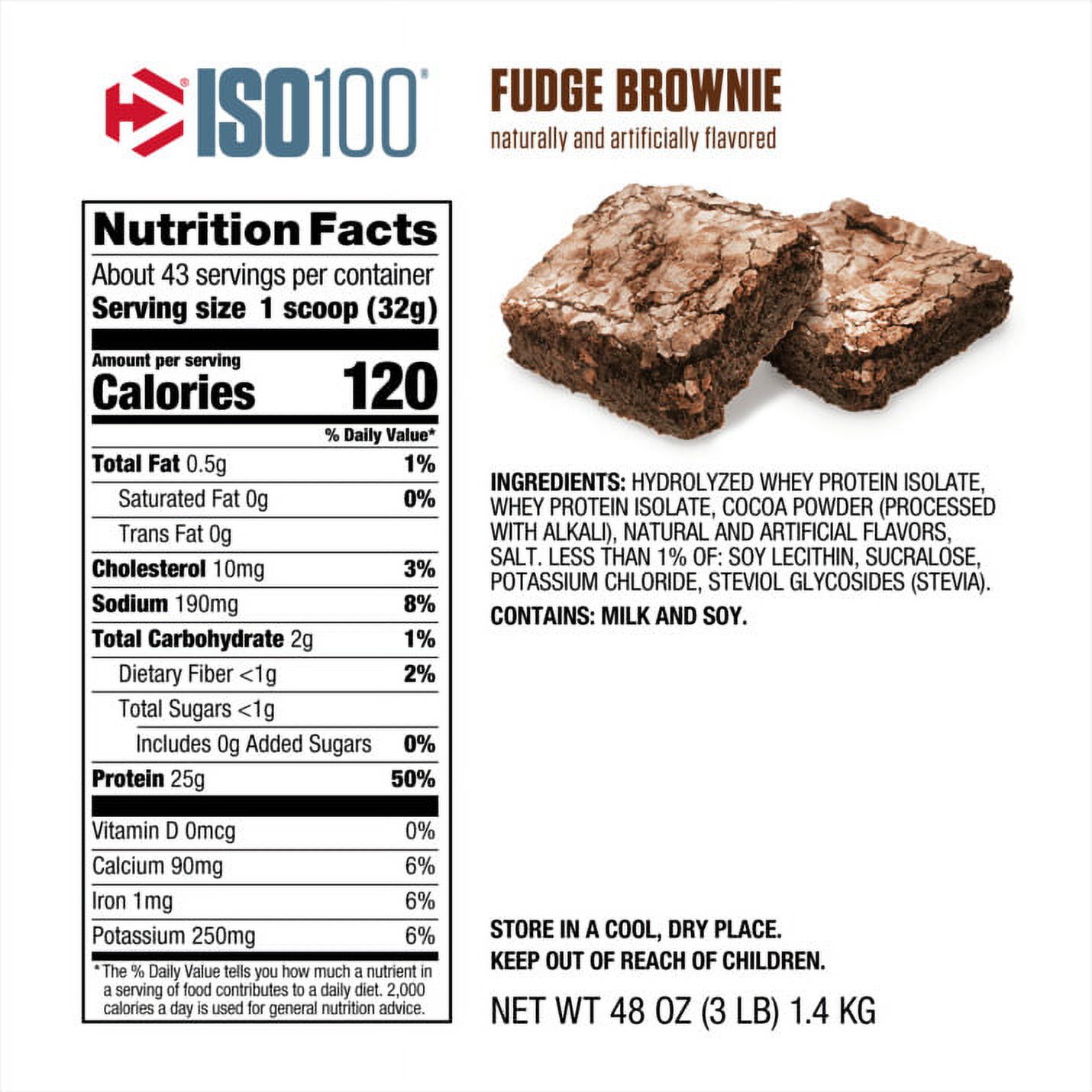 Dymatize ISO100 Hydrolyzed Whey Isolate Protein Powder, Fudge Brownie, 3 lb