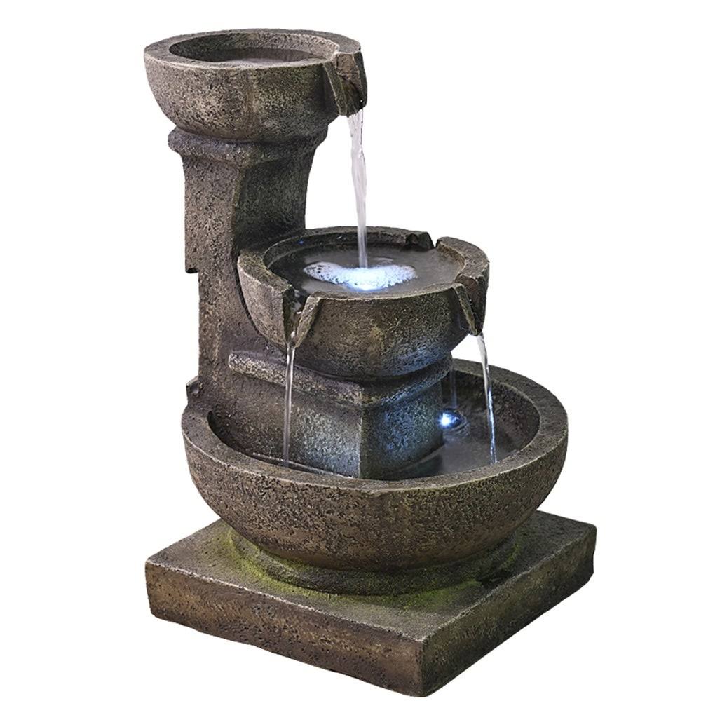 Outdoor Cascading Waterfall Fountain w/LED Light Home Water Fountain - Polyresin - Floor/Lighted - Grey