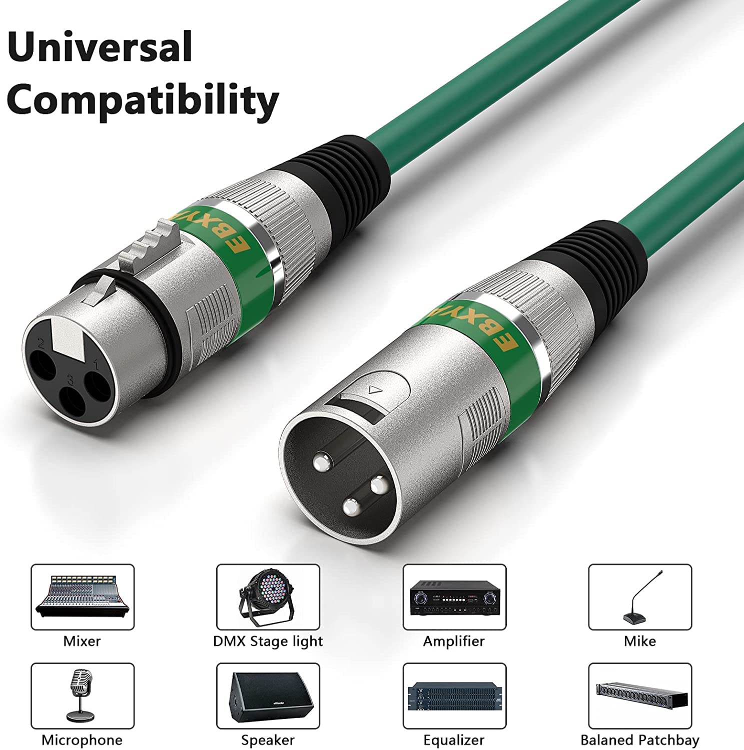 EBXYA XLR Cable - Balanced DMX Cable Microphone Patch Cable Cords 50 Feet, Green