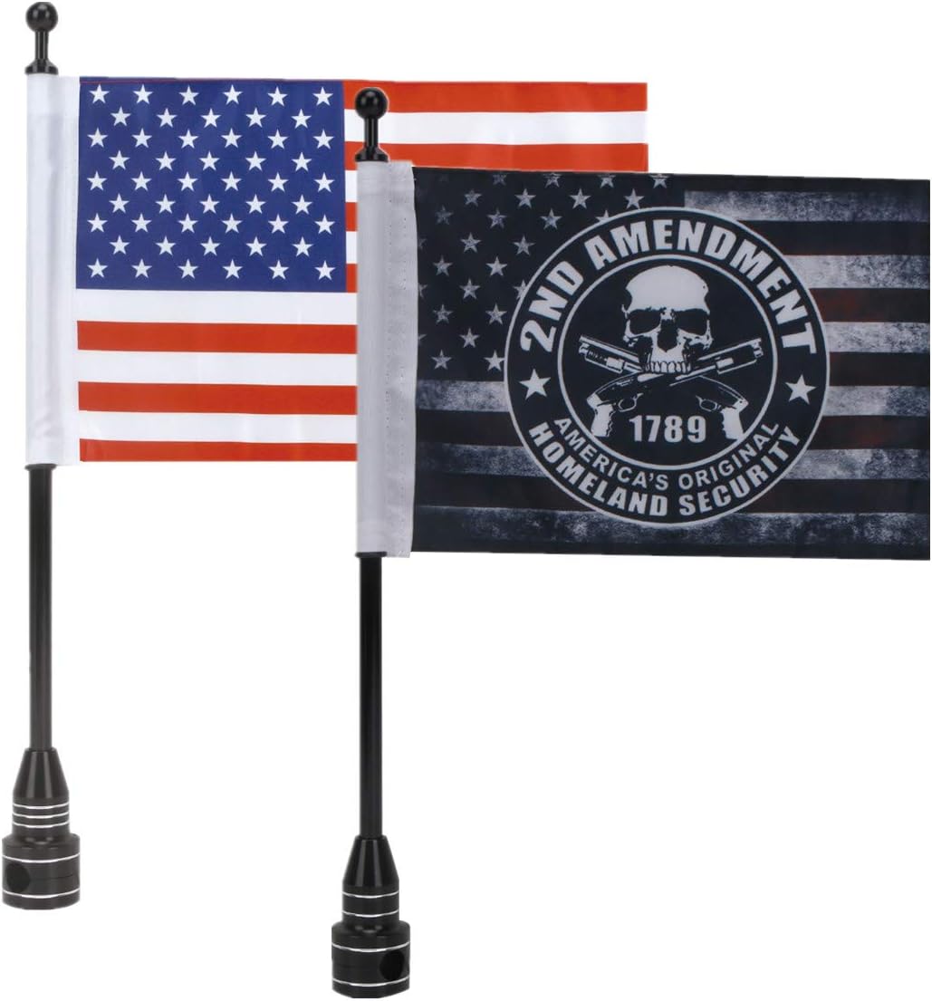 E-Most 6" x 9" American Flag + Antique Skull American Flag + 2 Black Adjustable Flagpole Mount Set for Harley Davidson Honda Goldwing CB VTX CBR Yamaha