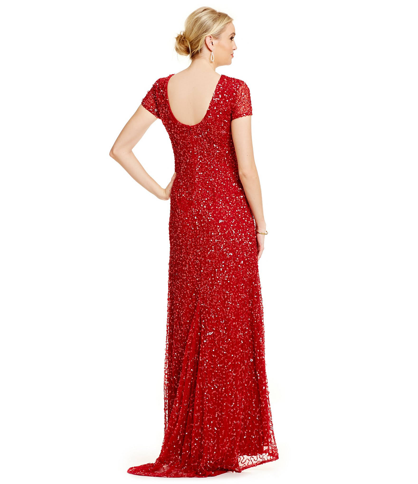 Adrianna Papell Scoop Back Sequin Gown, Blush, Size: 2