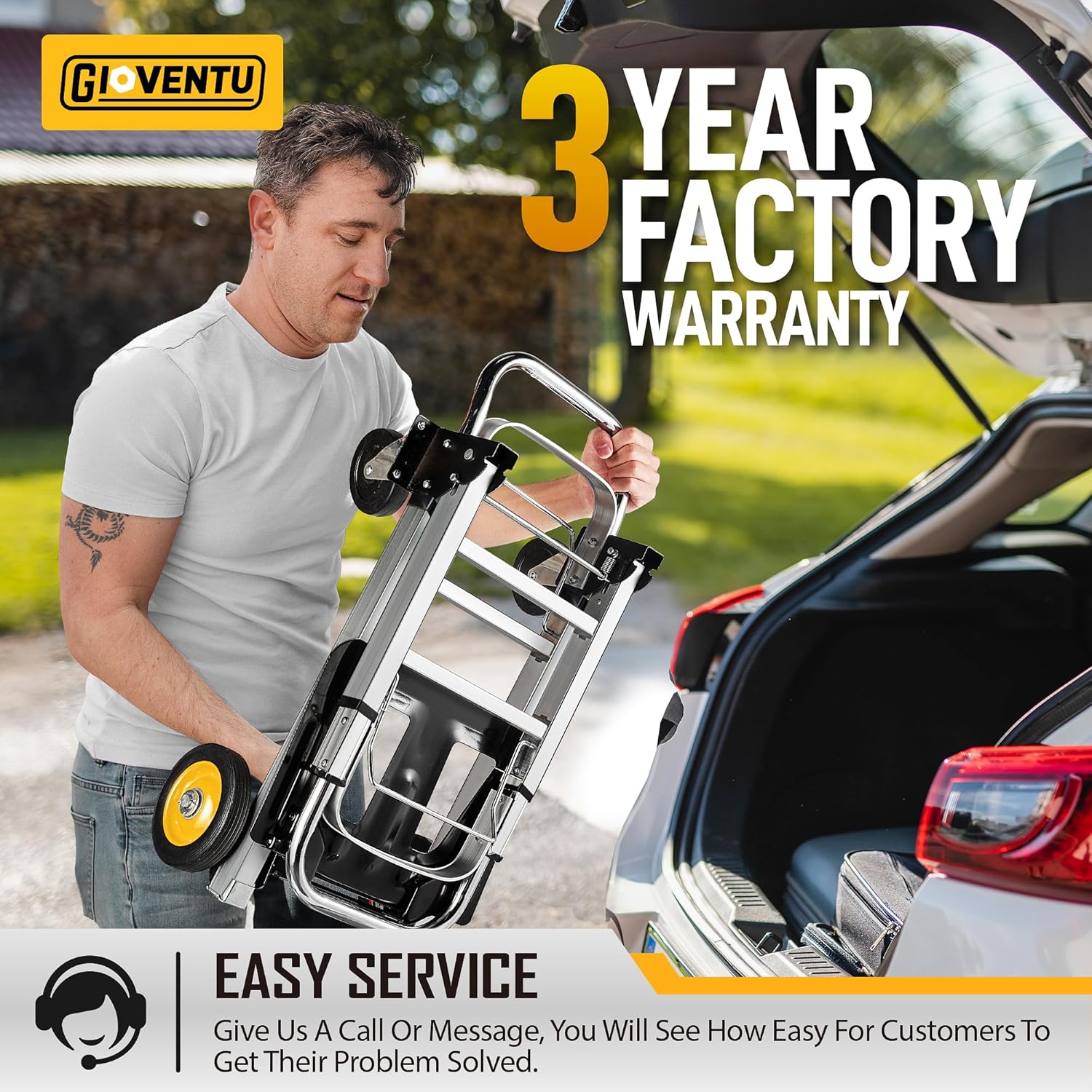 Upgraded 3 in 1 Convertible Hand Truck Dolly, 440 lb Capacity Folding Hand Truck Dolly Cart, Aluminum Dolly Hand Truck with Rubber Brake-Wheels, Anti-Slip Strip & 2 Bungee Ropes for Luggage Office Use