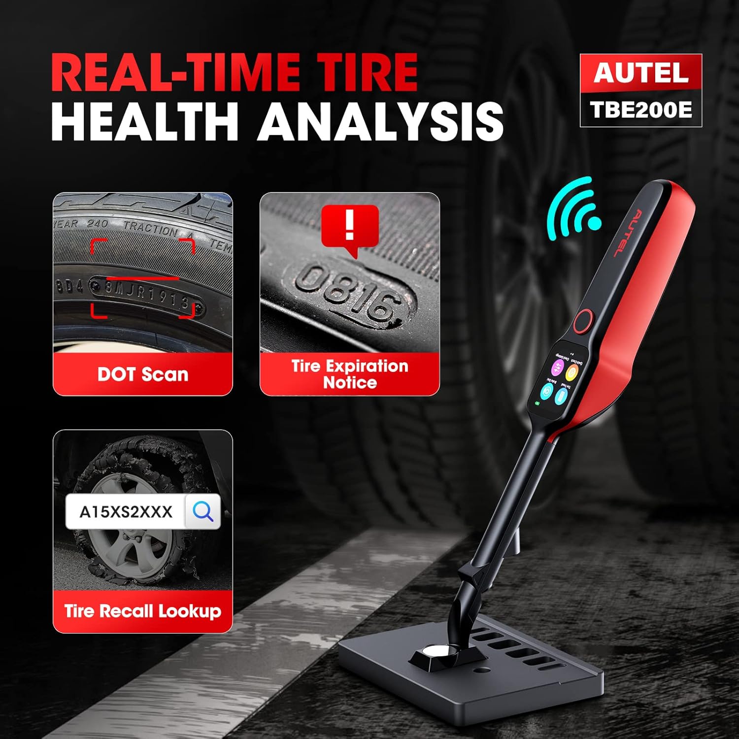 Autel TPMS Scan Tool TBE200E : Tire Tread Depth Scan Tool Brake Disc Wear Scanner with 1.65” AMOLED Touchscreen, Dual Cameras, DOT Scan, Tire Expiration Notice, Covering for 99% of Tires