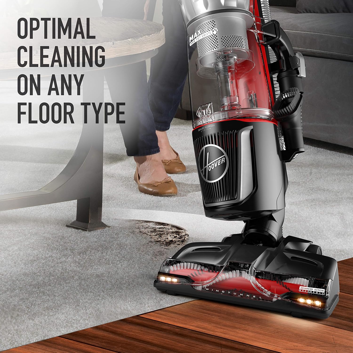 Hoover MAXLife Pro Pet Swivel Bagless Upright Vacuum Cleaner, HEPA Media Filtration, For Carpet and Hard Floor, UH74220PC, Black