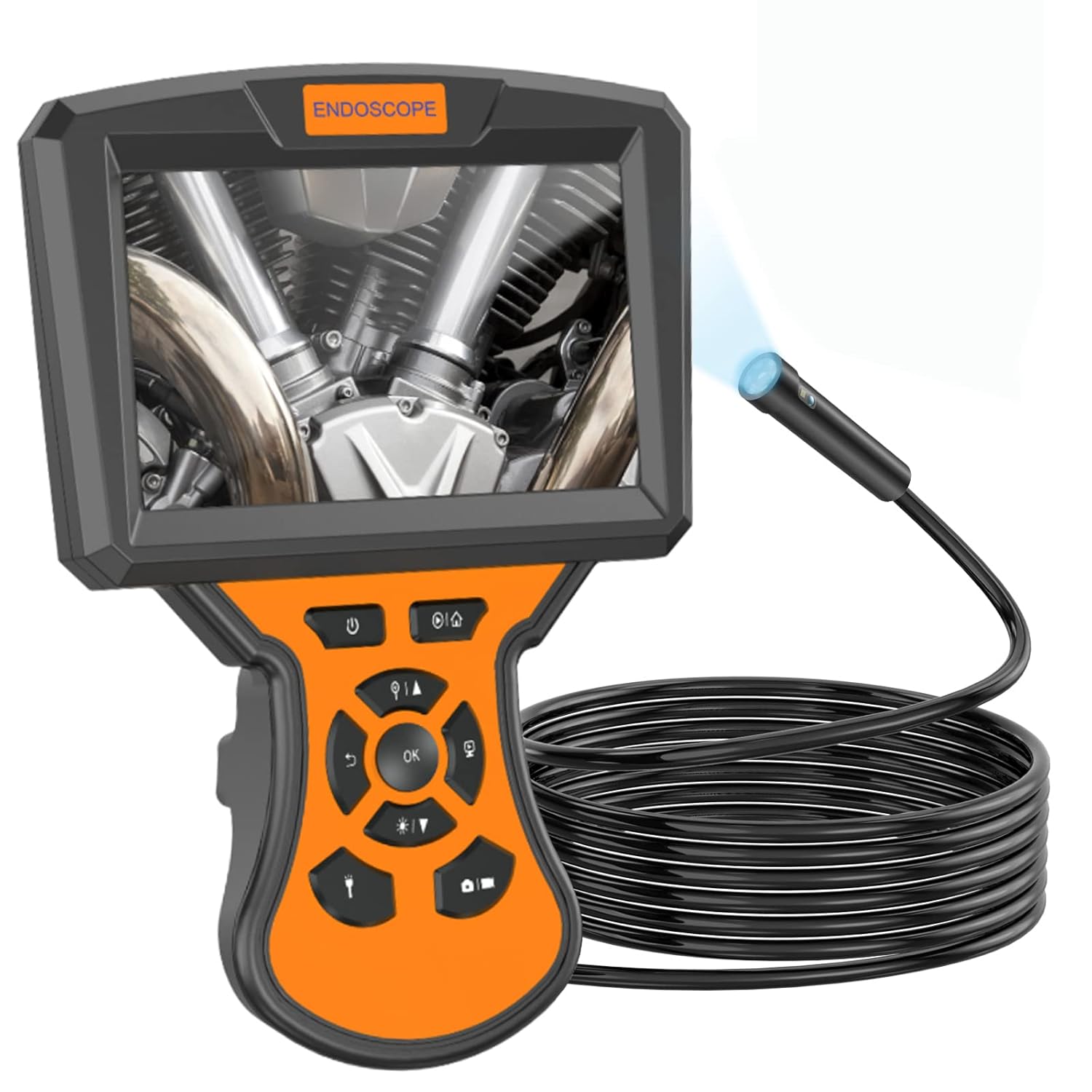 Dual Lens Snake Inspection Camera 5 inch Enoscope with Light 1080P Automotive Borescope Waterproof 16.5ft Flexible Probe for Home Wall with 7 LEDs, 3000mAh, Flashlight, 32GB, Zoom