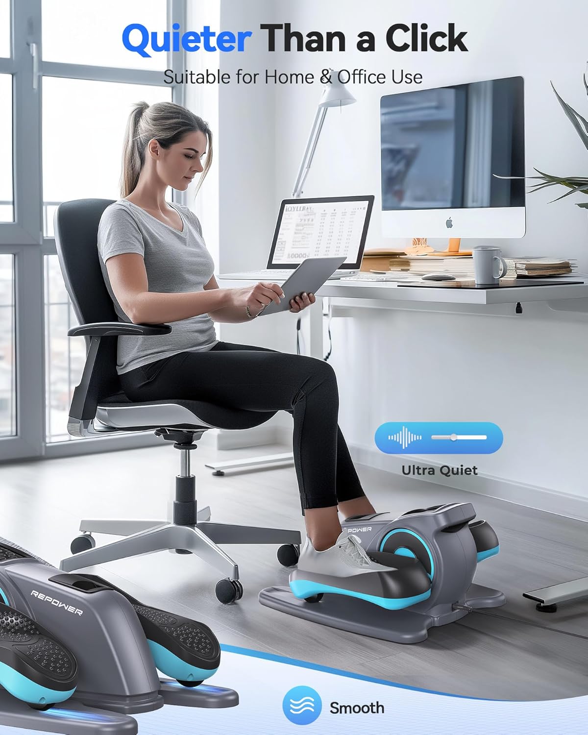 REPOWER Electric Under Desk Elliptical Machine,Seated Pedal Exerciser for Seniors, Quiet & Fully Assembled Ellipse Leg Exerciser with Adjustable Speed & Non-Slip Mat & Foot Straps Band
