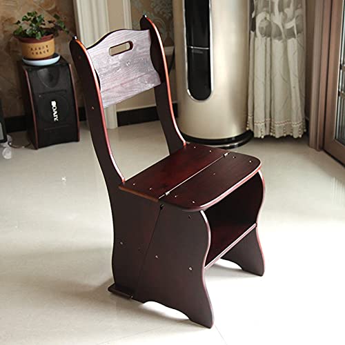 Wooden Folding Library Ladder Chair 2 in 1 Lightweight Portable Multifunctional Step Stool, 4 Step Stool Dual Purpose Step Ladders Display Stand and Flower Stand for Home (Brown)