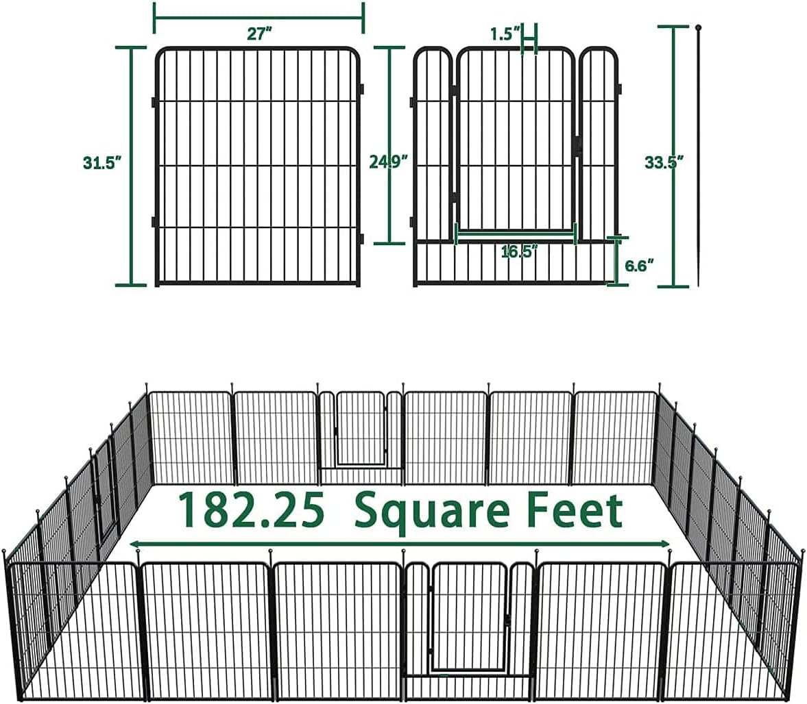 FXW Dog Playpen, 8/16/24/32 Panels Dog Pen Indoor Outdoor 32-Inch Height Puppy Playpen Pet Fence Gate with Doors for Large/Medium/Small Dogs, Exercise Pen for Yard,Camping, RV