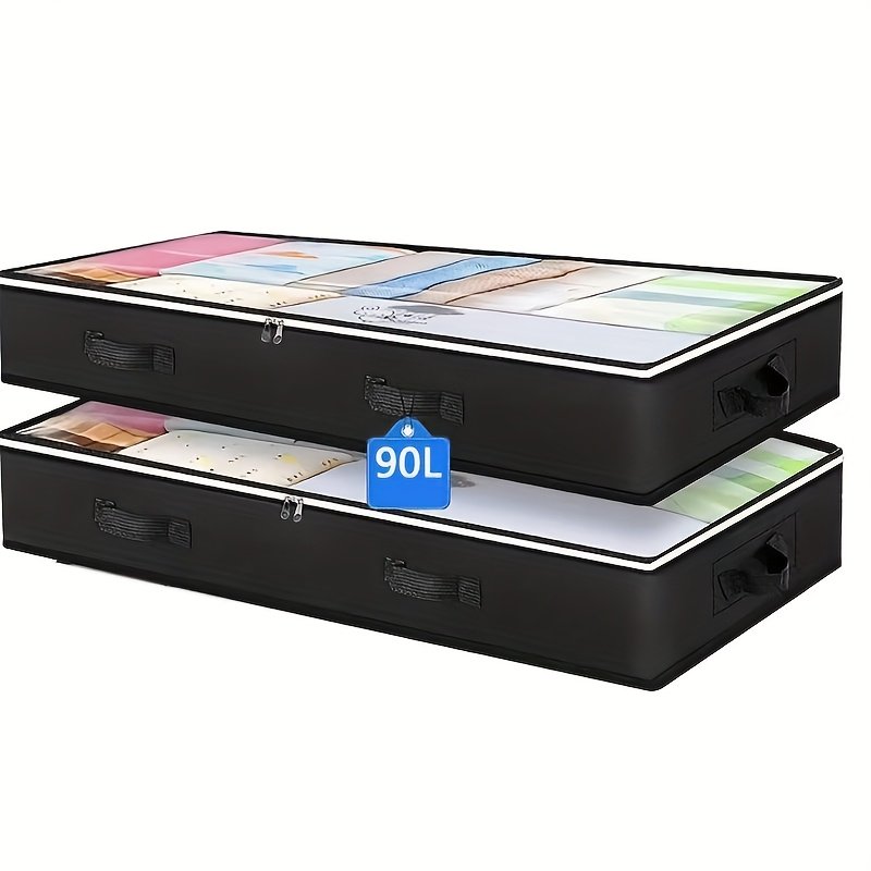 [2pcs Heavy-Duty Underbed Bags] 2pcs Heavy-Duty Metal Underbed Storage Bags | Large Capacity Collapsible Dustproof Garment &amp; Quilted Bedding Organizers with Handles, Classic Rectangular Design