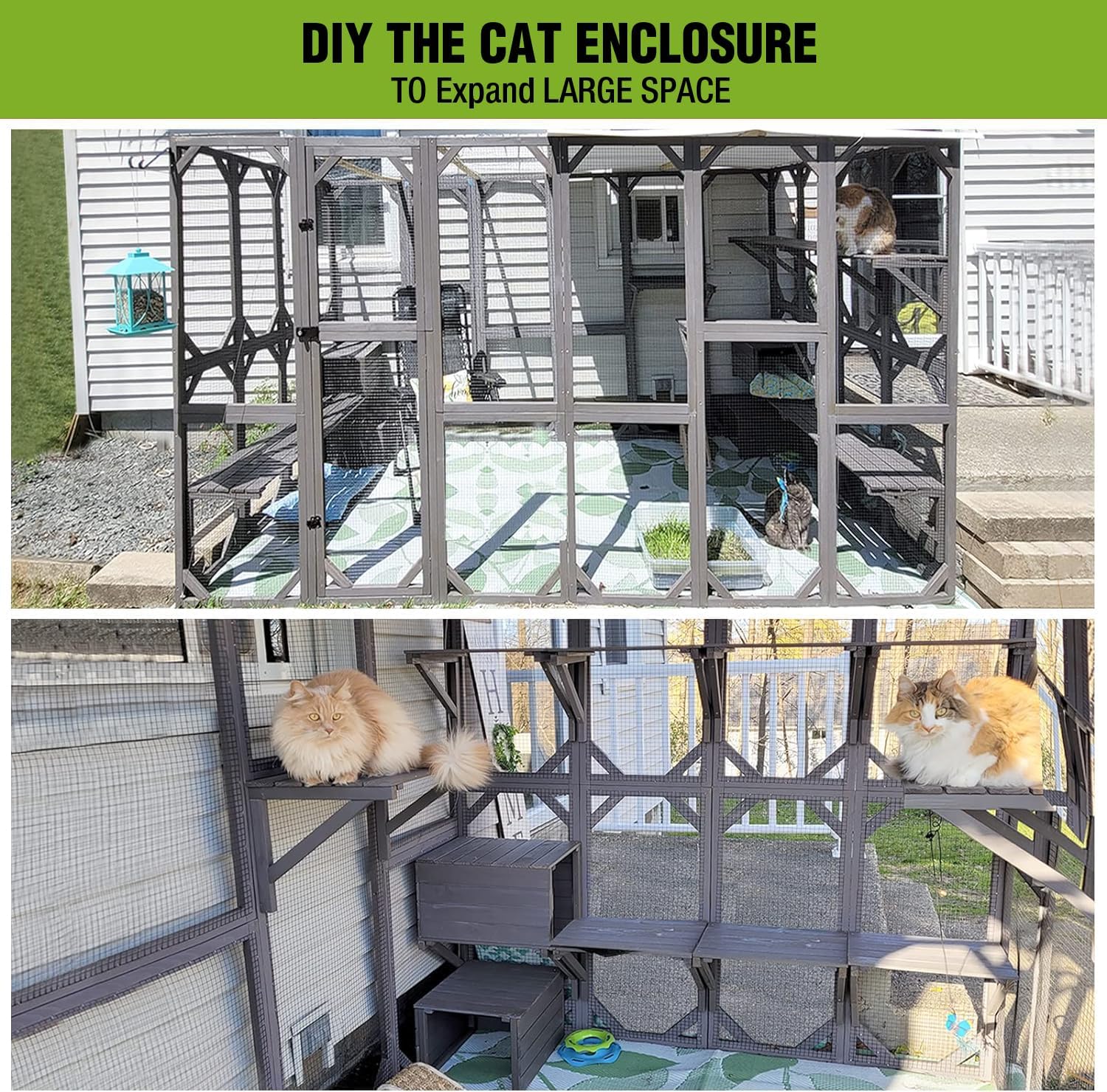 Gutinneen Catio Large Cat House Outdoor Walk in Outdoor Cat Enclosure Indoor Cage Kitty Condo Playpen with Door, Platform & Small House 71" L…