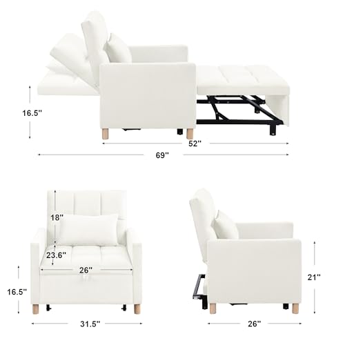 Sofa Bed,3-in-1 Sleeper Sofa Couch with Pull Out Bed, Adjustable Lounge Sofa Sleeper Chair, Sofa Bed Couch with Pillow, Convertible Recliner Sofa Home Sofa Living Room, Gray