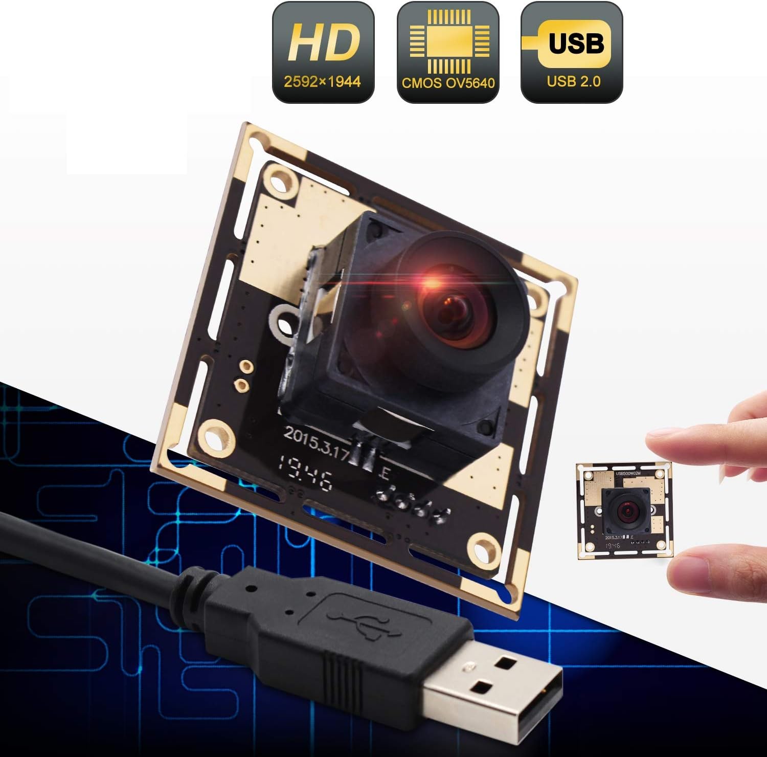Autofocus 5 Megapixel USB Camera Module with 170 Degree Fisheye Lens HD 2592X1944 USB Webcamera with CMOS OV5640 Sensor USB with Camera,Mini Webcam for Windows Mac Andriod Linux,Plug&Play