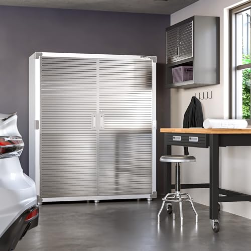 Seville Classics UltraHD Solid Steel Lockable Metal Storage Cabinet Locker Organizer, w/Adjustable Shelves for Garage, Warehouse, Office, Classroom, Granite, 48" W x 24" D x 72" H
