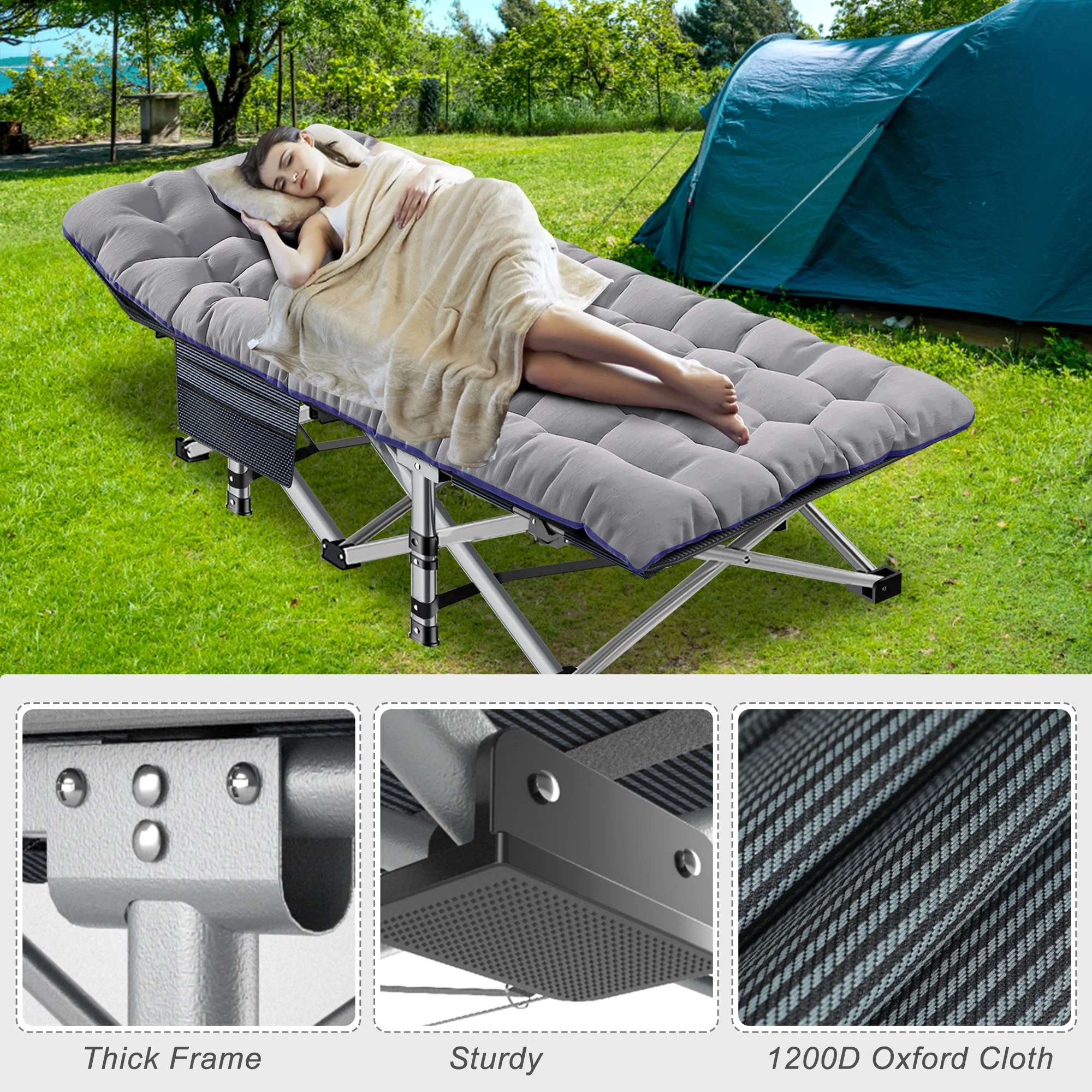 Slsy 2 Pack Folding Bed Cot with 3.3 Inch 2 Sided Mattress, 900lb Loading Double-Layer 1200D Folding Camping Cots with Carry Bag, Portable Sleeping Cot Guest Bed