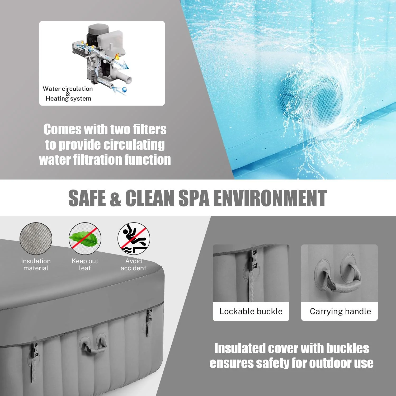 Upgraded Inflatable Hot Tub, Seizeen 6 Person Hot Tub with Hidden Pump, Portable Spa Tub Outdoor Indoor Use w/130pcs Jet, Lockable Cover, Storage Bag, Cover, 240gal